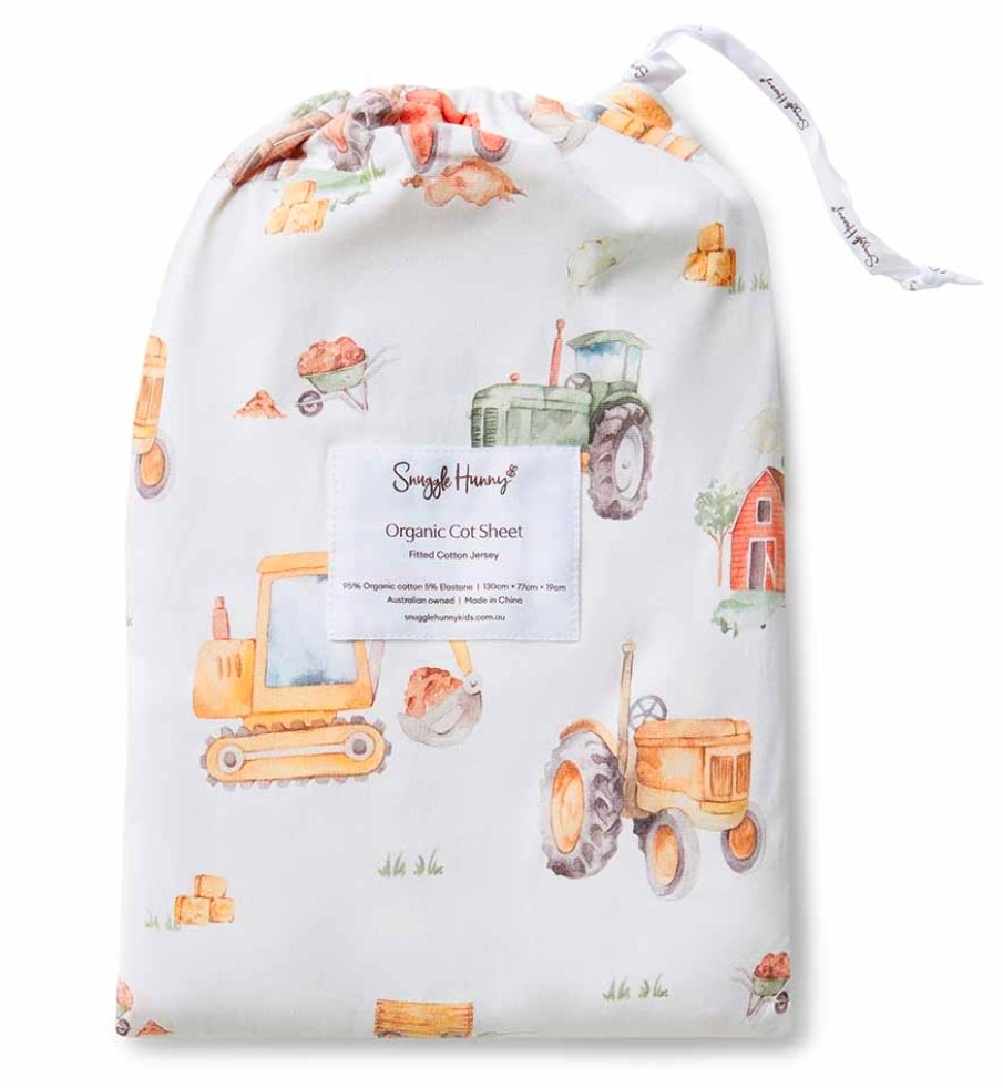 Snuggle Hunny Kids - Organic Fitted Cot Sheet - Diggers