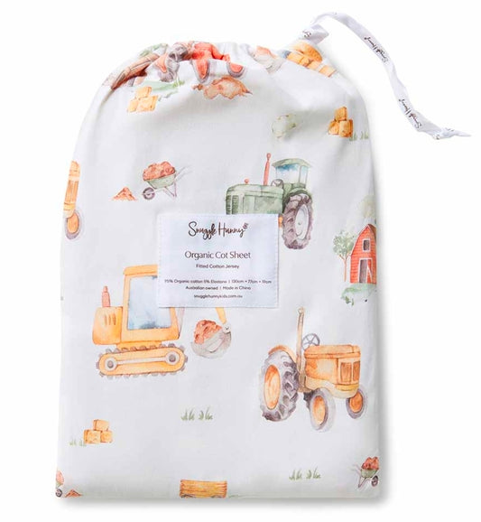 Snuggle Hunny Kids - Organic Fitted Cot Sheet - Diggers