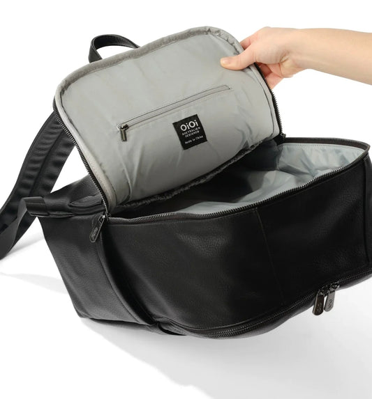 OiOi Faux Leather Multitasker Backpack - Black Dimple