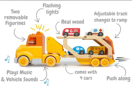 Wanborns - Wooden Car Carrier With Lights & Sound