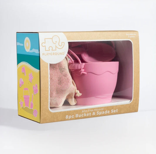 Playground - Silicone Bucket & Spade Set - 8pc - Light Pink