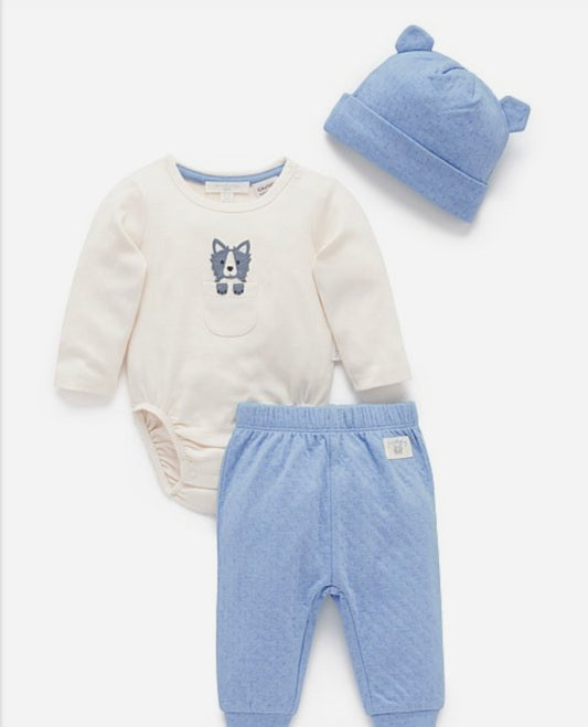 Purebaby - 3 Piece Gift Set - Bluestone Melange