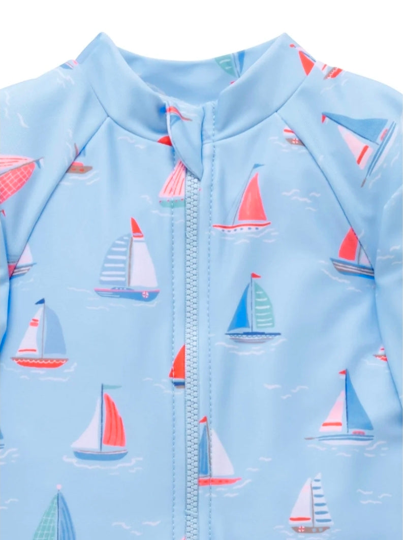 Purebaby - Printed L/S Sunsuit - Sail Away Print