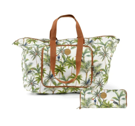 OiOi Fold Up Tote - White Tropical