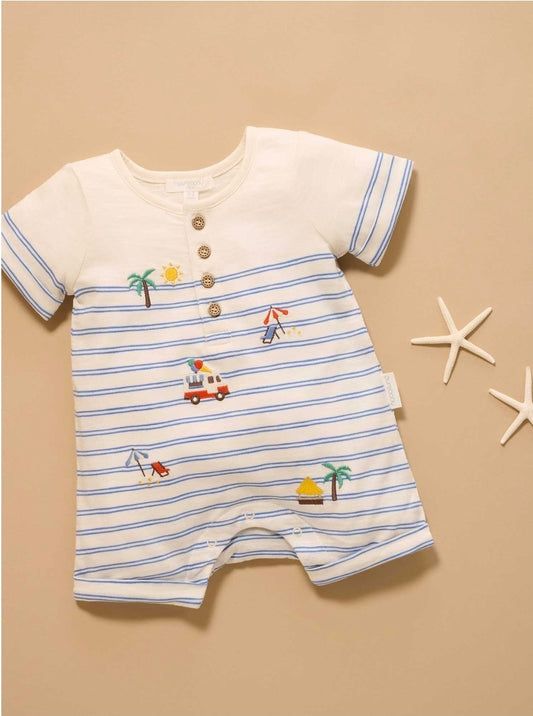 Purebaby - Resort Growsuit - Pacific Mini Stripe
