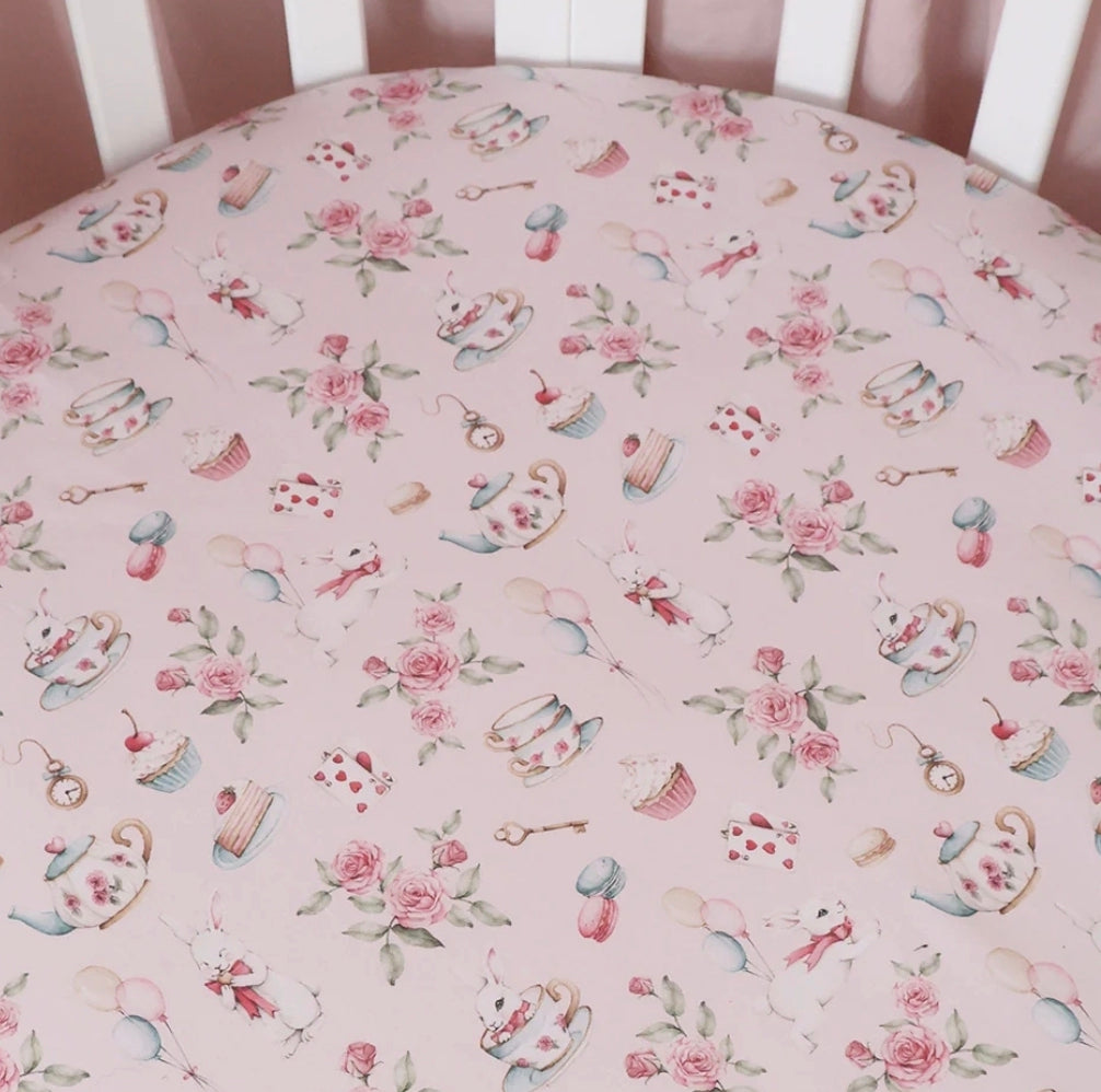 Snuggle Hunny - Organic Cot Sheet - Alice’s Tea Party