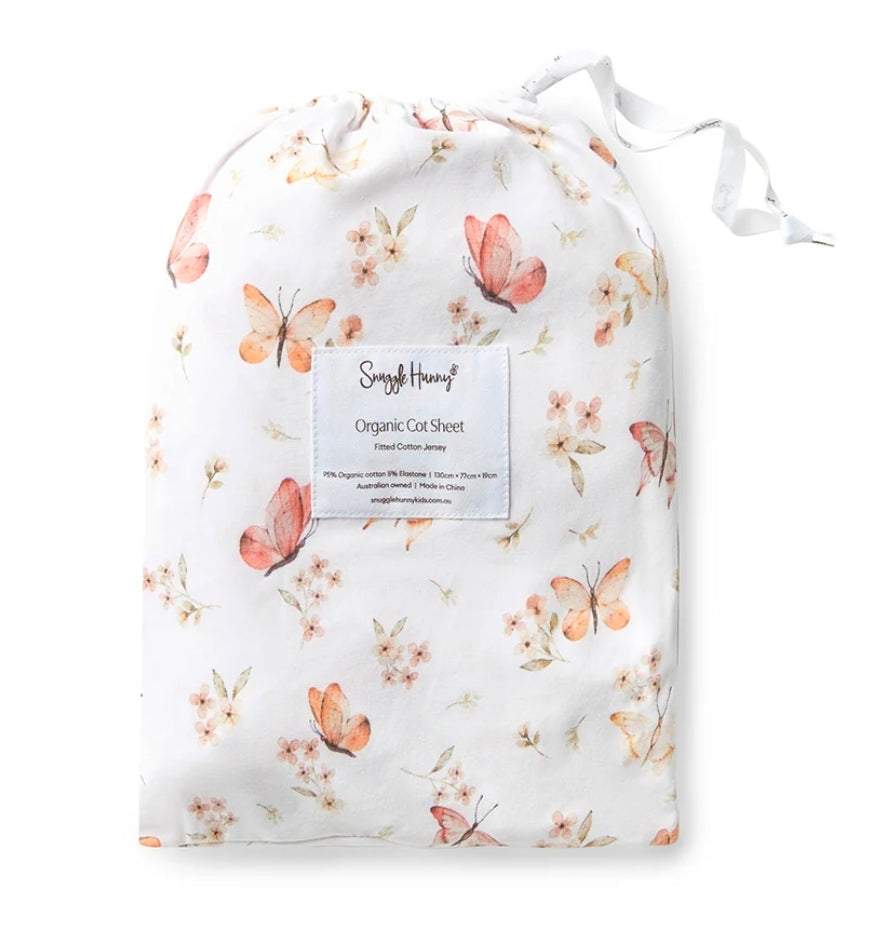 Snuggle Hunny Kids - Organic Fitted Cot Sheet - Butterfly