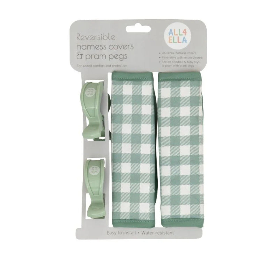 All4Ella - Harness Covers & Pram Pegs - Gingham Sage