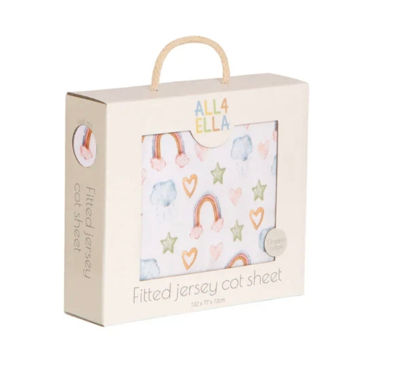 All4Ella - Fitted Jersey Cot Sheets - Rainbow Dreams