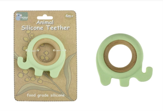 Koala Dream Silicone and Timber -  Elephant Teether Green