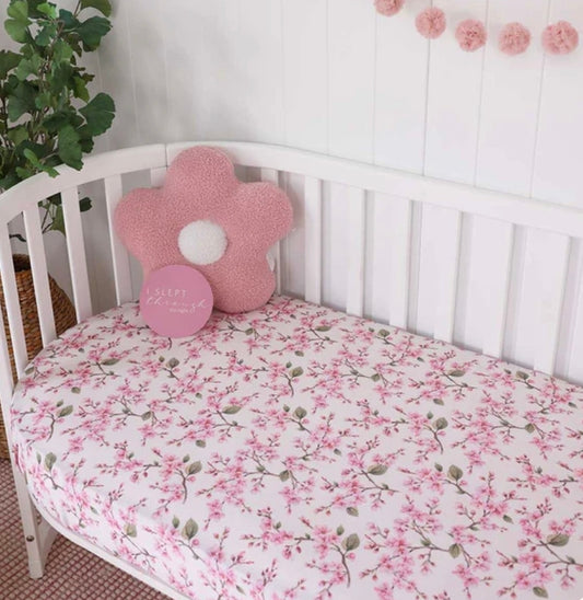 Snuggle Hunny Kids - Organic Fitted Cot Sheet - Cherry Blossom