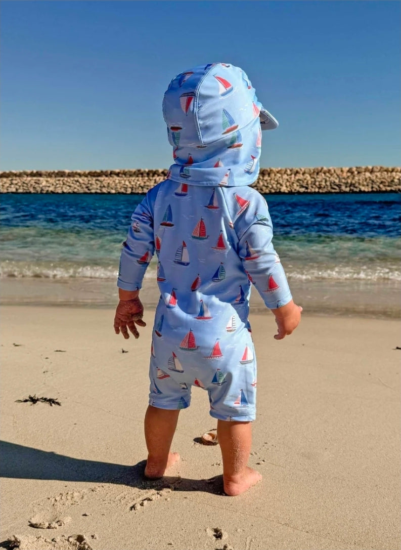Purebaby - Printed L/S Sunsuit - Sail Away Print