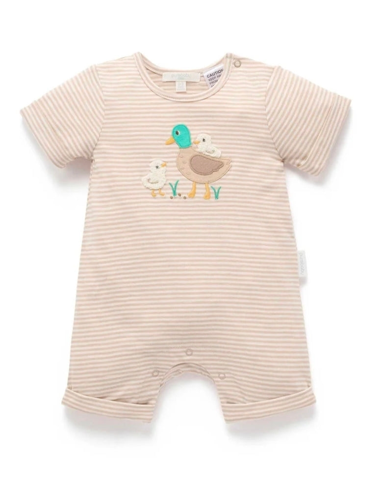 Purebaby - Short Growsuit - Oatmeal Stripe