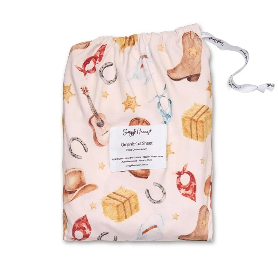 Snuggle Hunny Kids - Organic Fitted Cot Sheet - Cowboys