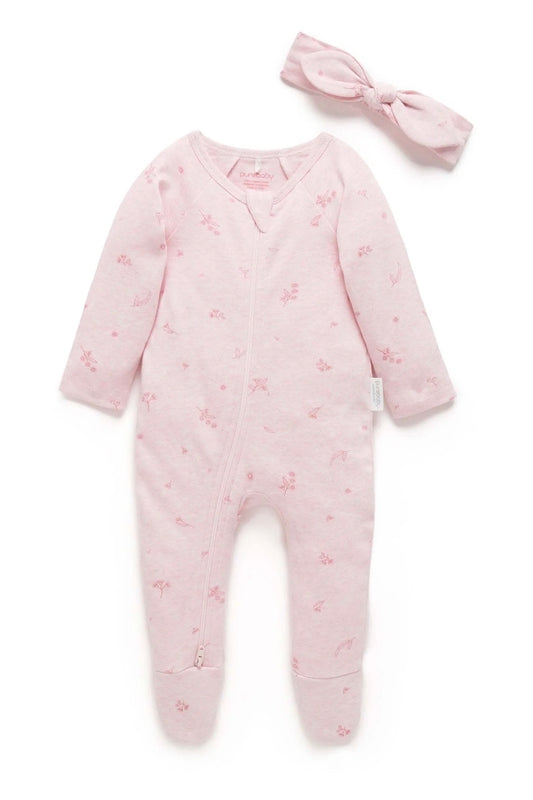 Purebaby - Growsuit & Headband Set - Pale Pink Blossom