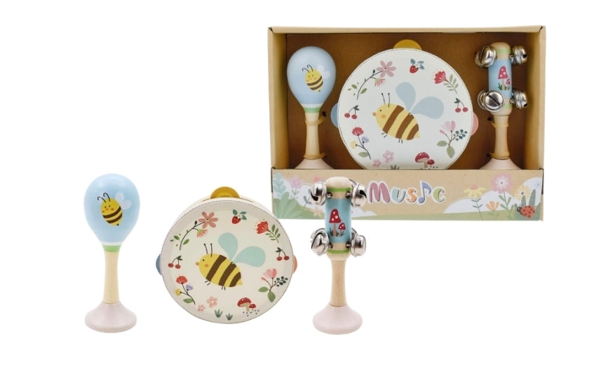 Wooden Spring Insect Bee Music Set of 3