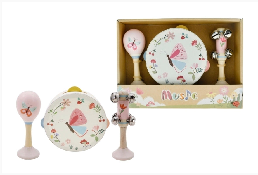 Wooden Spring Insect Butterfly Music Set of 3