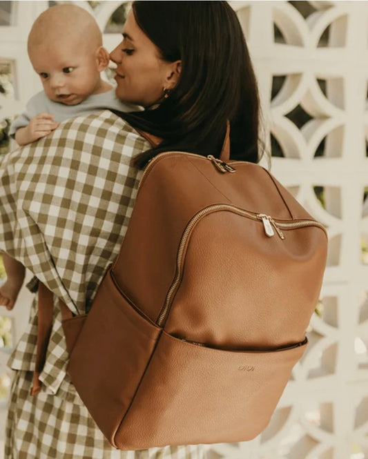 OiOi Faux Leather Multitasker Nappy Backpack - Chestnut