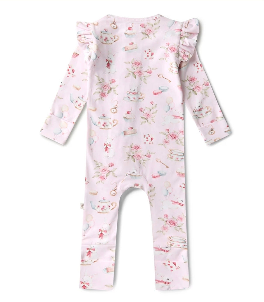 Snuggle Hunny - Organic Convertible Snugglesuit With Frill - Alice’s Tea Party