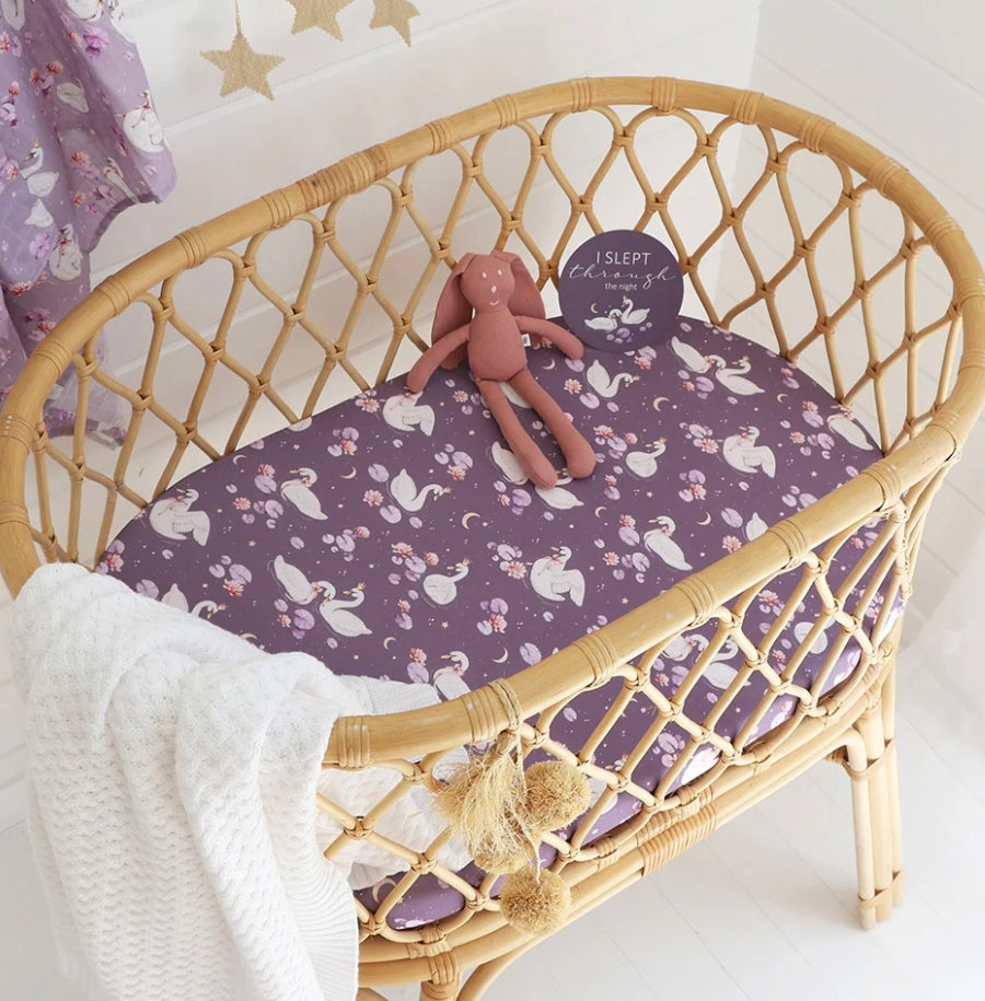 Snuggle Hunny - Bassinet Sheet/ Change Pad Cover - Midnight Swan