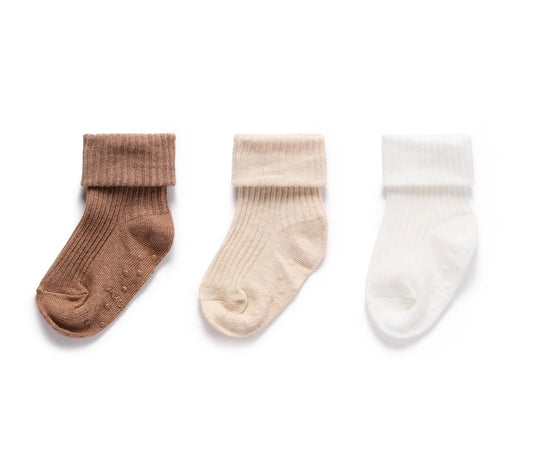 Purebaby - 3Pk Rib Sock - Wheat