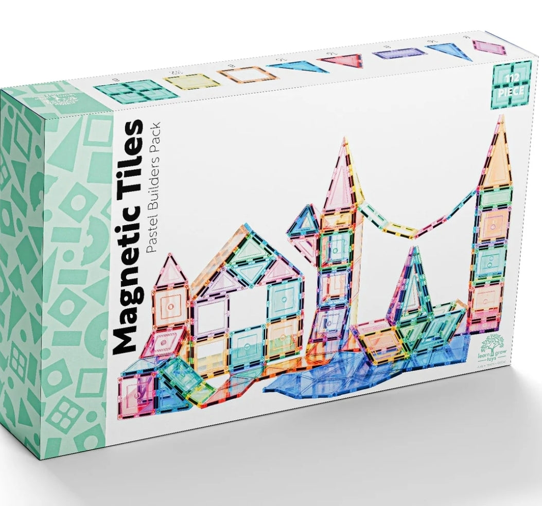 Learn and Grow Magnetic Tiles - Pastel Builders Pack (112 Piece)