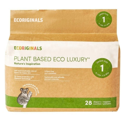 ECORGINALS - Plant Based Eco-Luxury Nappies 28x Unisex Size 1 (3.5-6kg)