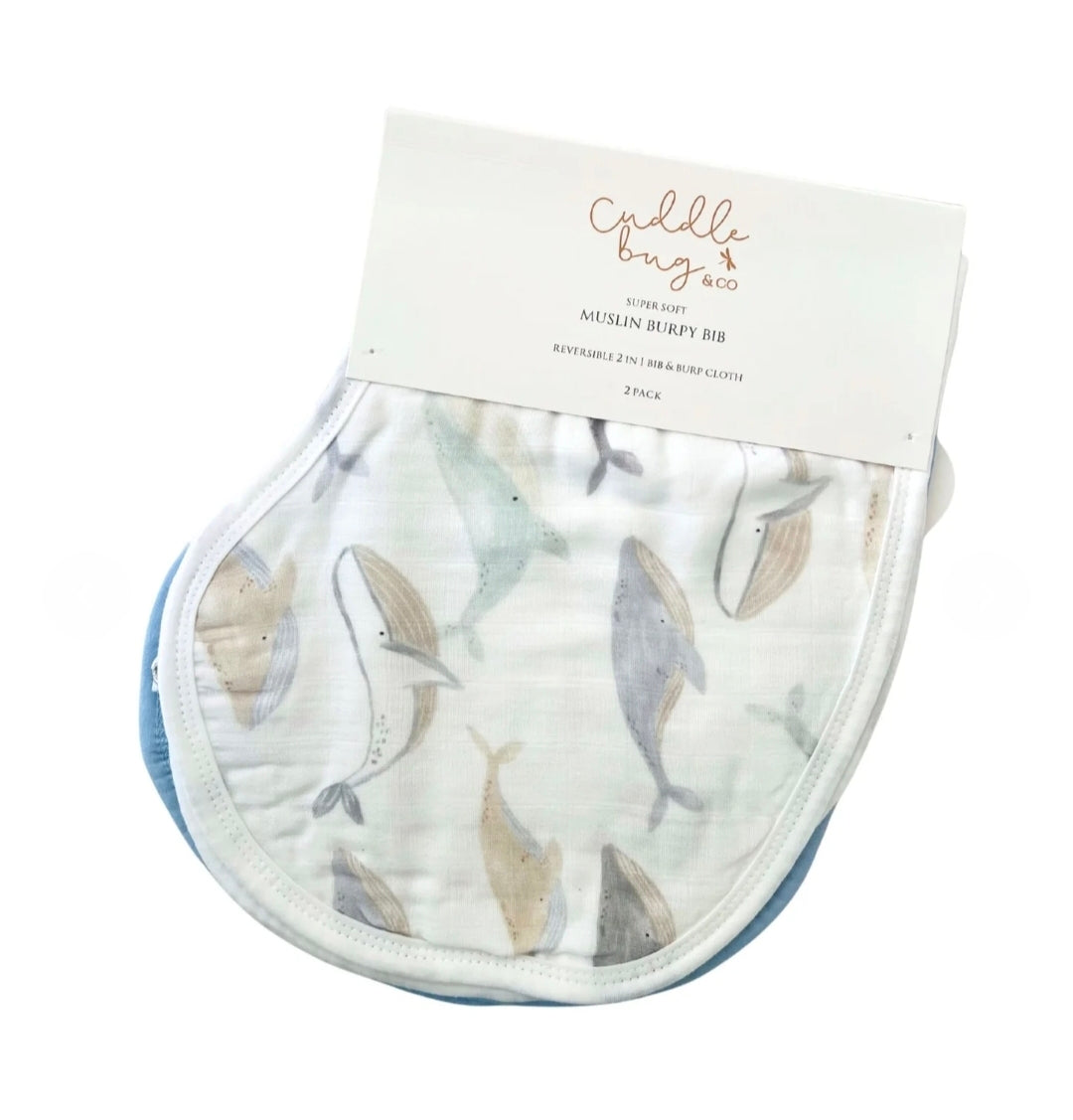 Cuddle Bug & Co - Burp Bib - Whales & Blue