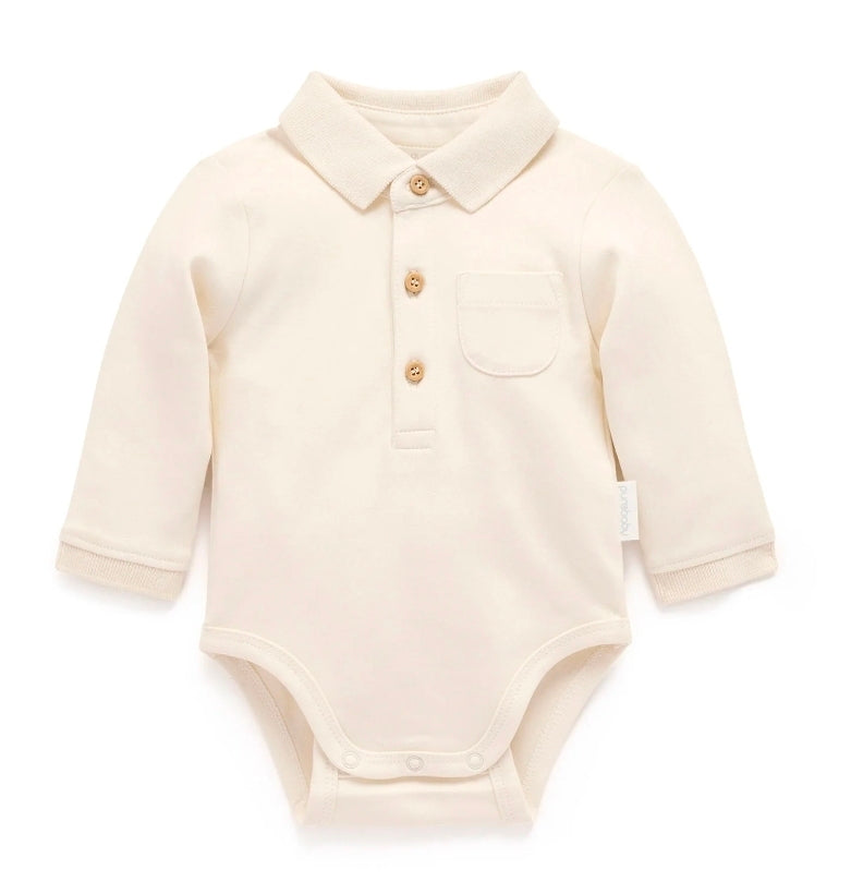 Purebaby - Thick Polo Shirt Bodysuit - Cloud
