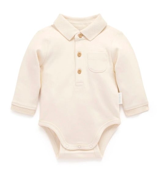 Purebaby - Thick Polo Shirt Bodysuit - Cloud