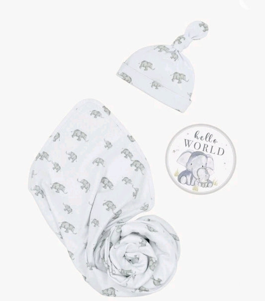Hello World Newborn Gift Set - Grey Elephant