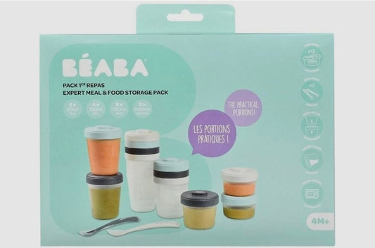 Beaba - Expert Pack Meal & Food Storage - Storm - 12 Clip Portions + 2 1st Stage Silicone Spoons