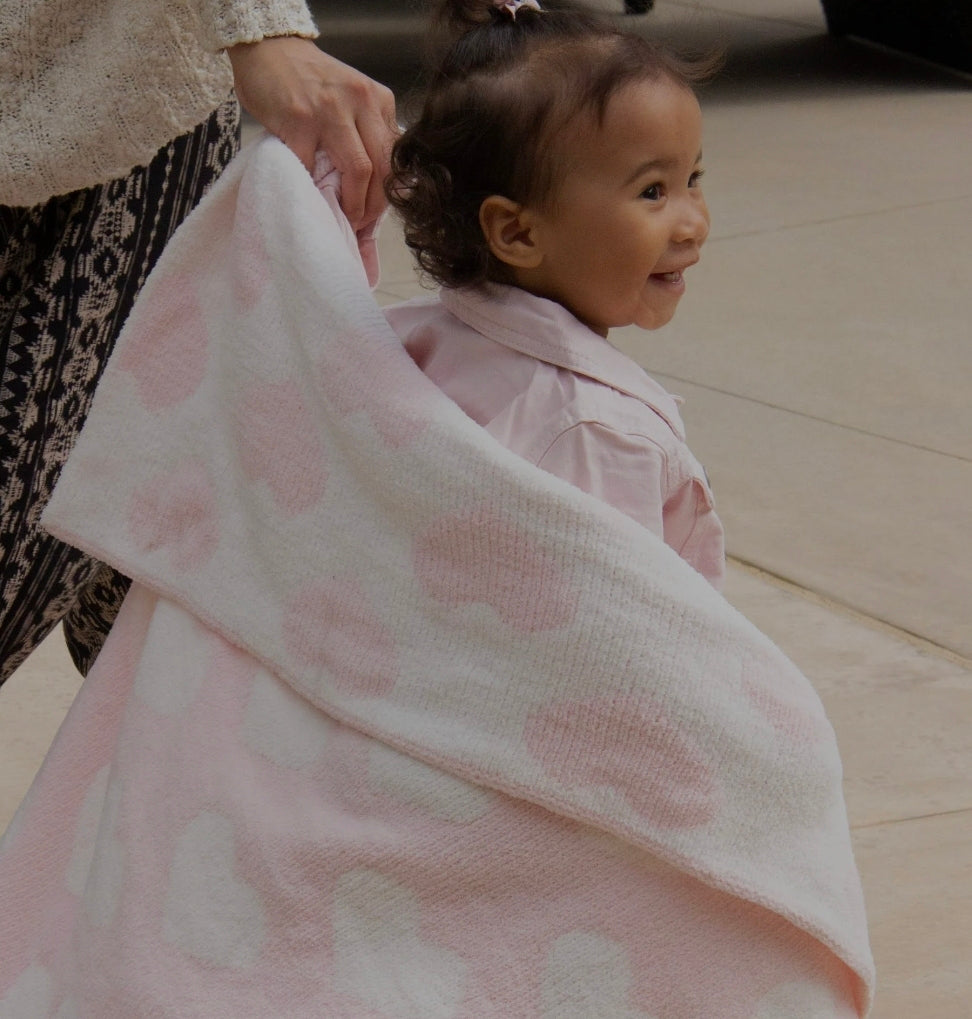 Chennile Baby Blanket - Pink Hearts