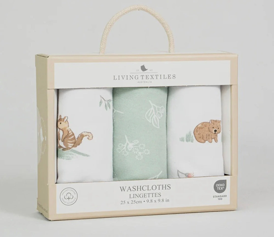 Living Textiles - 3pk Washcloths - Australiana