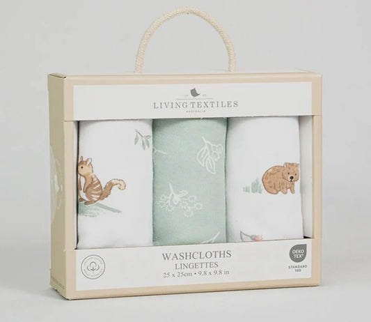 Living Textiles - 3pk Washcloths - Australiana