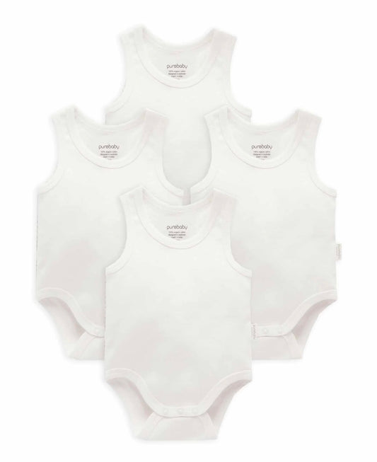 Purebaby - Rib Bodysuit - White 4pk