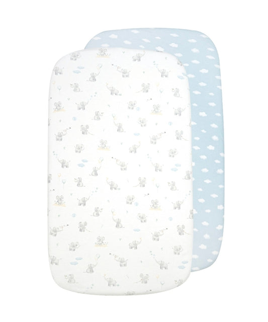 Living Textiles - 2 Pack - Bedside Sleeper/Bassinet Fitted Sheets  - Elephant Play Time