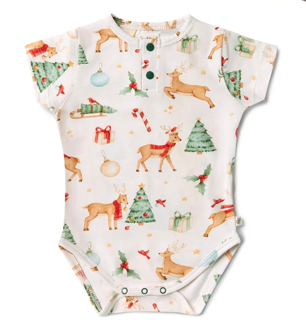 Snuggle Hunny Kids - Short Sleeve Organic Bodysuit - Prancer & Friends