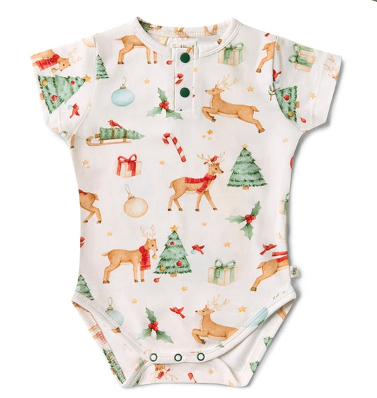 Snuggle Hunny Kids - Short Sleeve Organic Bodysuit - Prancer & Friends