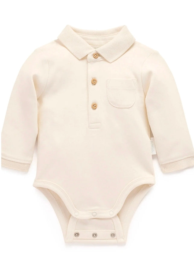 Purebaby - Thick Polo Shirt Bodysuit - Cloud