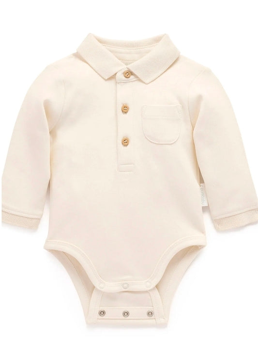 Purebaby - Thick Polo Shirt Bodysuit - Cloud