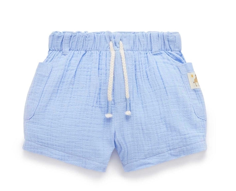 Purebaby - Crinkle Cotton Shorts Caribbean (Blue)