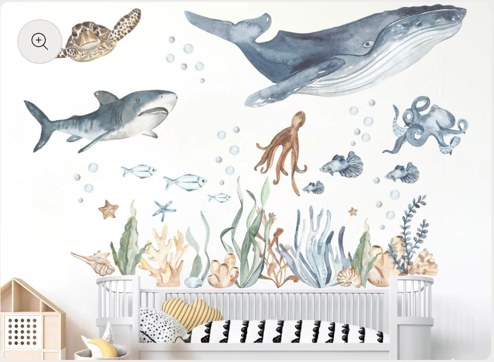 Wall Koala - Underwater Adventure with Whale, Shark, Octopus, and Turtle Wall Decal - Removable Peel and Stick