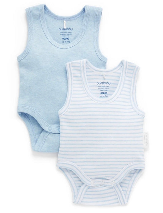 Purebaby - Rib Bodysuit 2pk - Pale Blue
