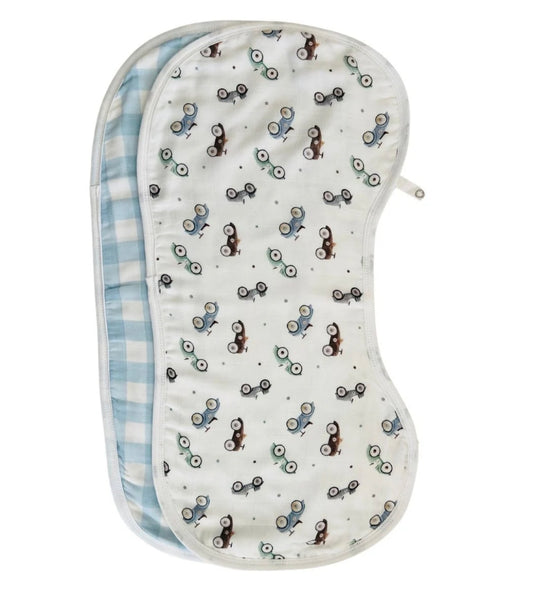Mini & Me - Burp Bib - Cars/ Blue Gingham
