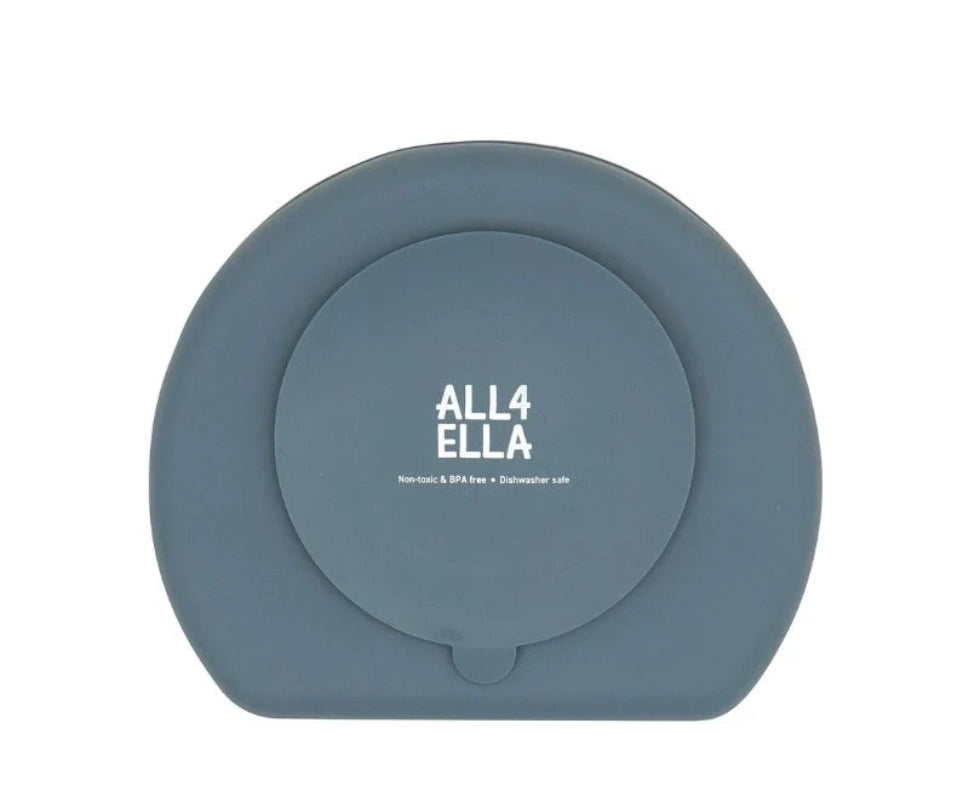 All4Ella - Silicone Plate With Straw & Spoon - Slate Blue