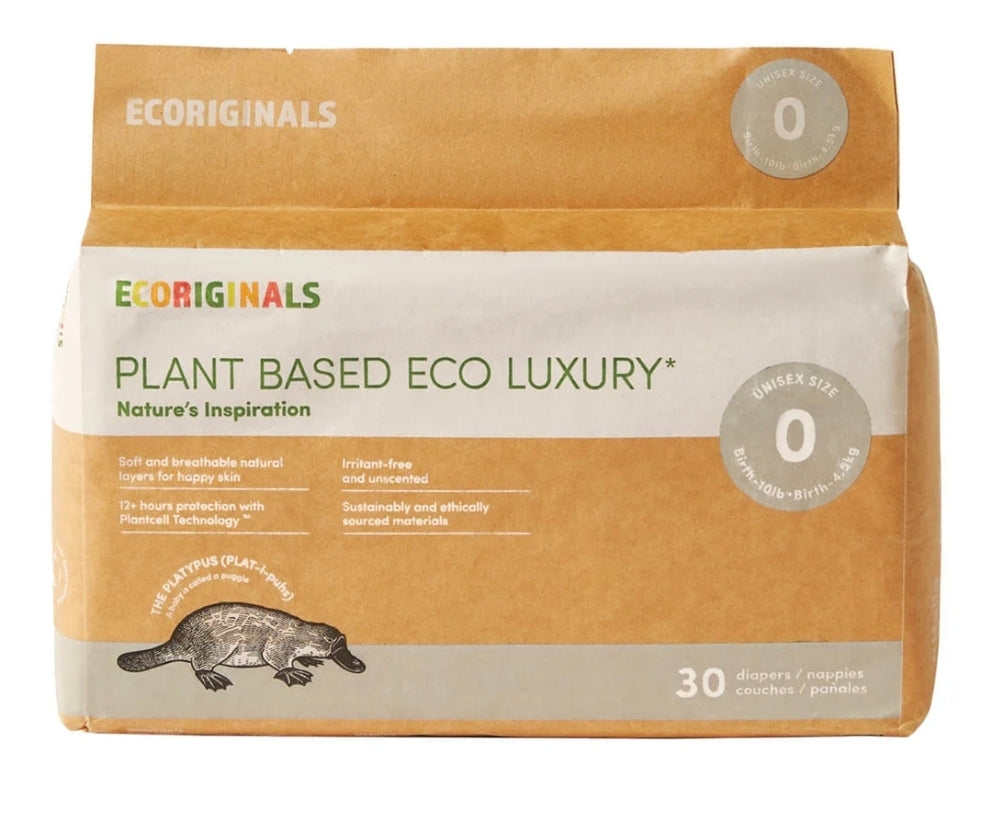 ECORGINALS - Plant Based Eco-Luxury Nappies 30x Unisex Size 0 (Birth to 4.5kg)