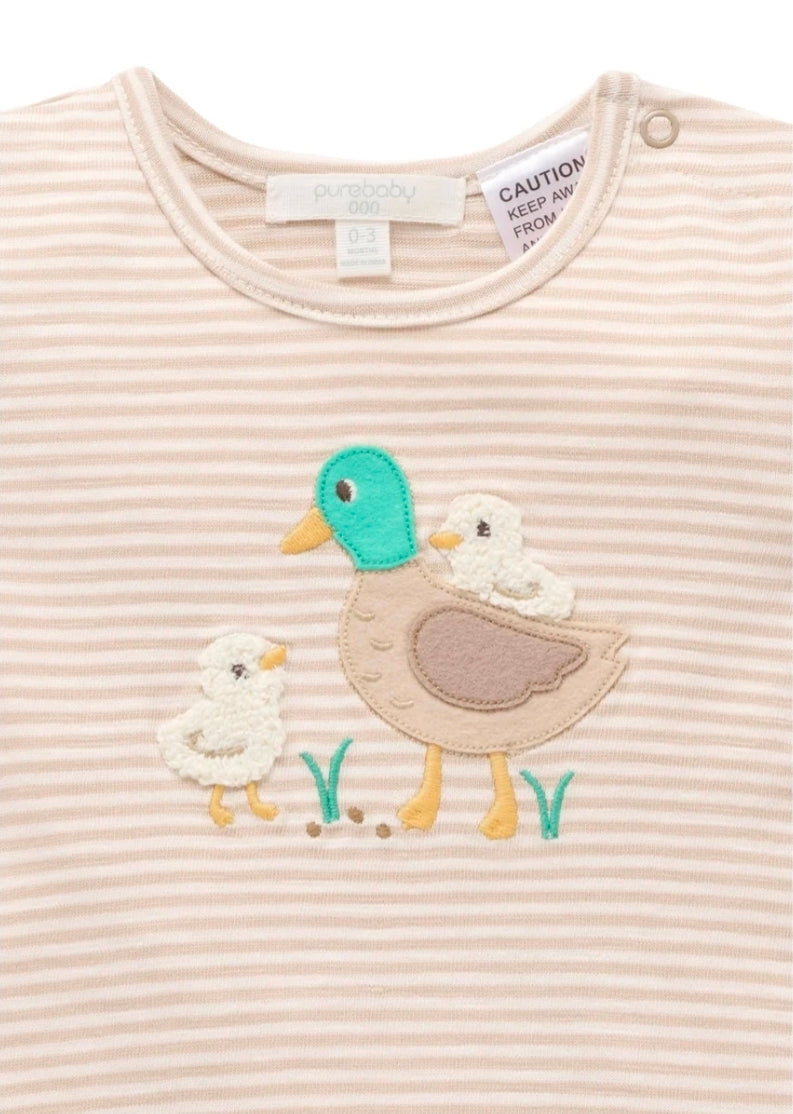 Purebaby - Short Growsuit - Oatmeal Stripe