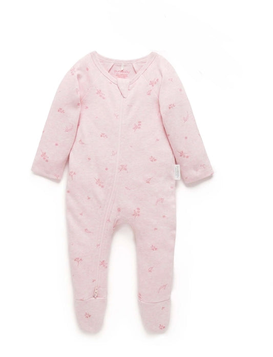 Purebaby - Zip Growsuit - Pale Pink Blossom