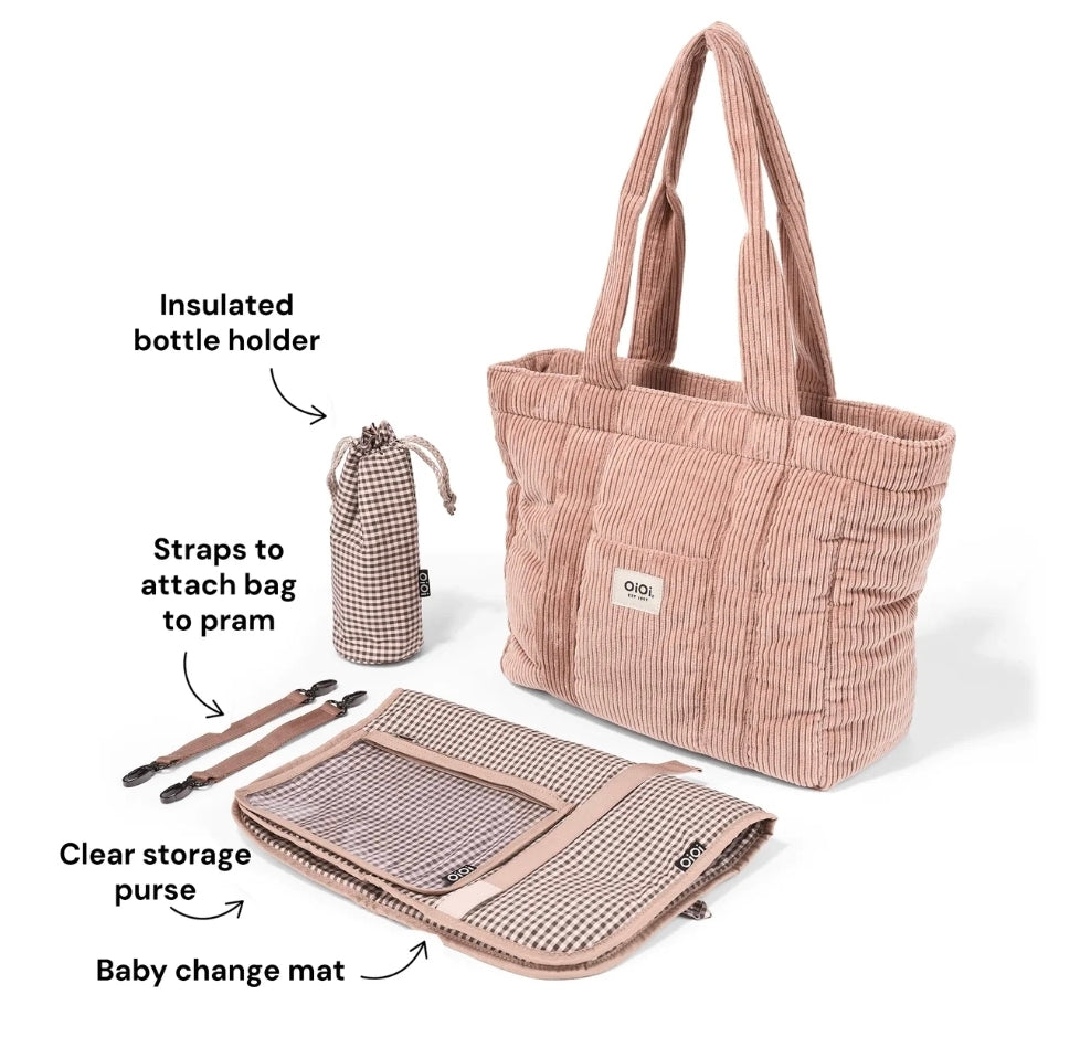 Oioi - Everyday Tote Bag - Corduroy Rose Pink/Gingham